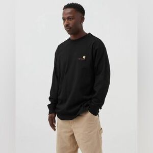 Carhartt Men’s Work In Progress Black Long Sleeve American Script T-Shirt Medium